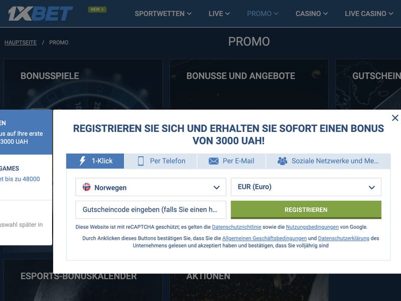 Login auf der offiziellen 1xbet-Webseite