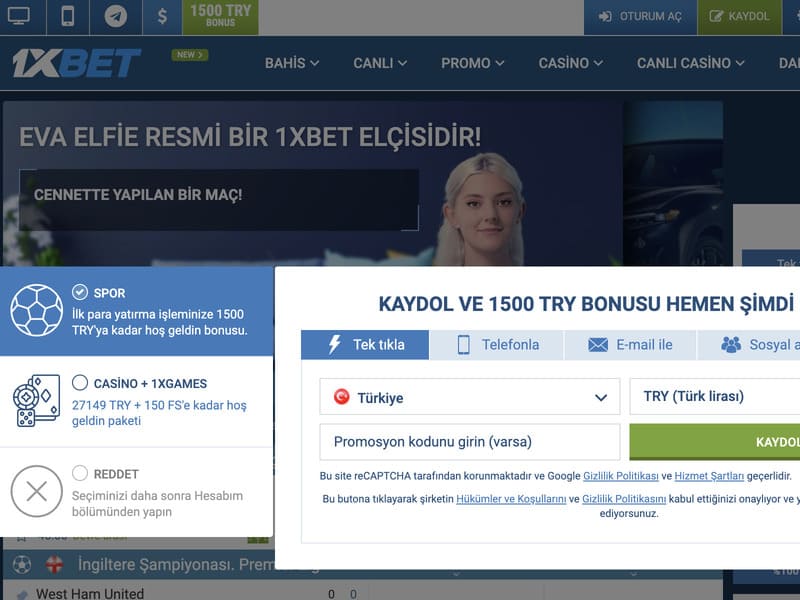 1xbet resmi Web sitesine kayıt