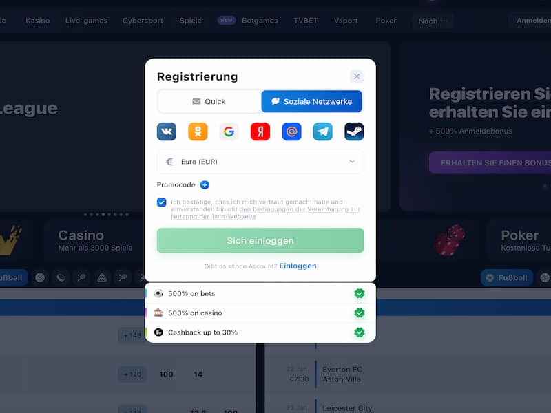 Login im 1win-Online-Kasino