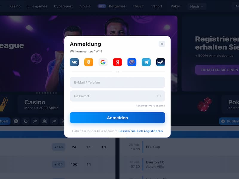 Loginmethoden im 1win-Online-Kasino