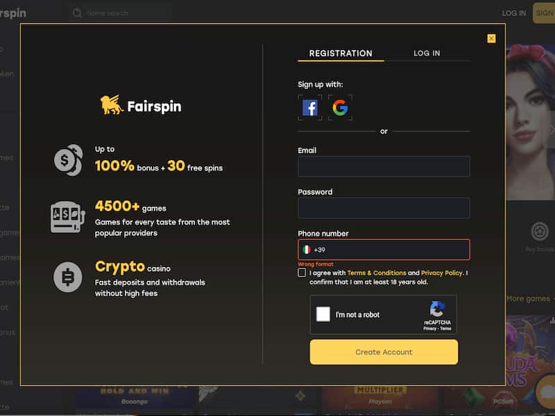 Registrati su Fairspin Bitcoin Casino per giocare a Crazy Time